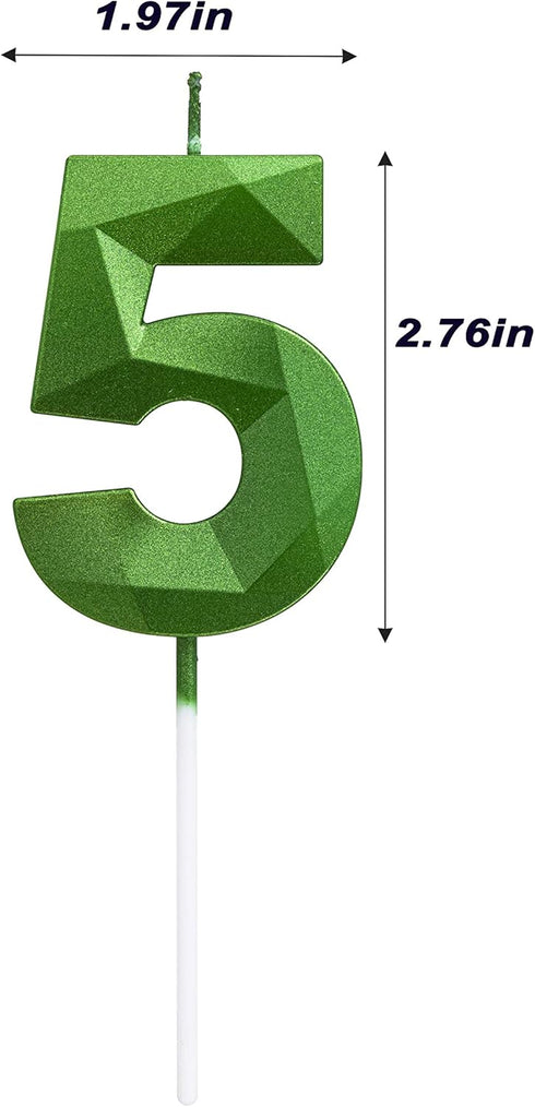 Green Happy Birthday Cake Candles - 3D Design Wedding Cake Number 5 Topper Decoration for Party