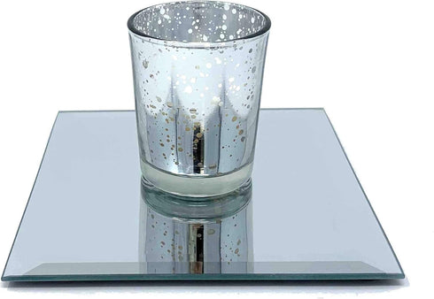 Light In The Dark 5 Inch Square Mirror Candle Plate Set of 12 - Small Mirror for Centerpieces & Crafts