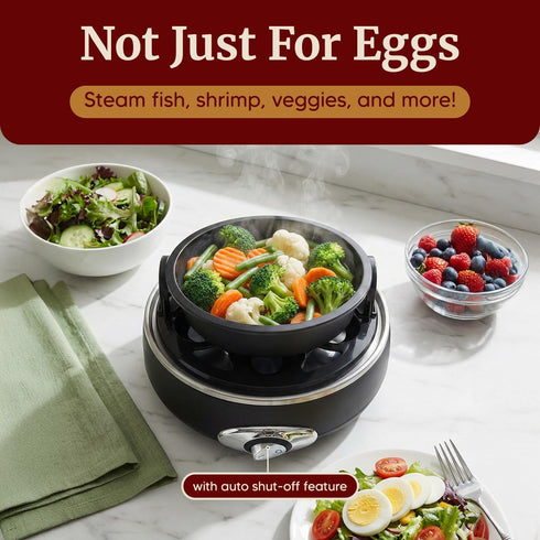 EGC007CHC# 7 16-Recipe Elite Gourmet Rapid Egg Cooker, Easy-To-Peel, Hard, Medium, Soft Boiled Eggs, Poacher, Omelet