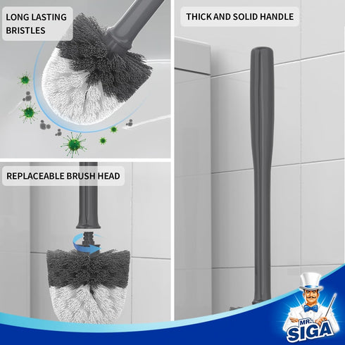 MR.SIGA Toilet Bowl Brush and Holder, Premium Quality with Solid Handle and Durable Bristles for Bathroom Cleaning