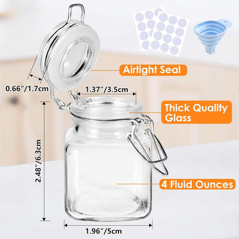 20 Pack 4 oz 4oz SKOCHE Spice Jars Small Glass Jars with Airtight Hinged Lids, Spice Herb Jars with Labels and Silicone