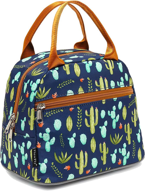 FlowFly Insulated Lunch Cooler Bag - Cactus Tote Bag Organizer for Men and Women
