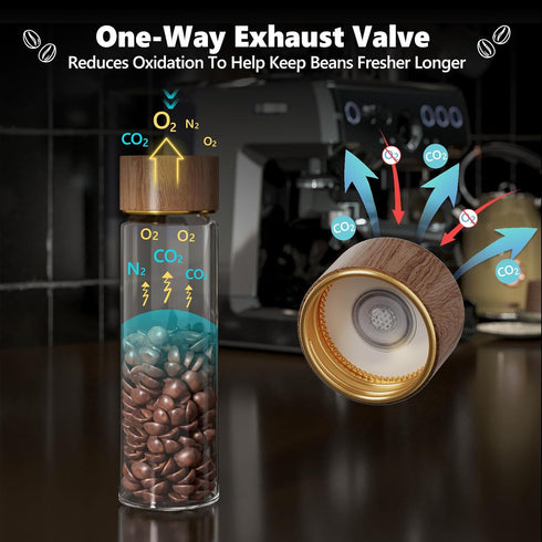 8Pcs Single Dose Coffee Bean Storage Tubes with One-Way Exhaust Valve,Coffee Bean Container with American Walnut Wood