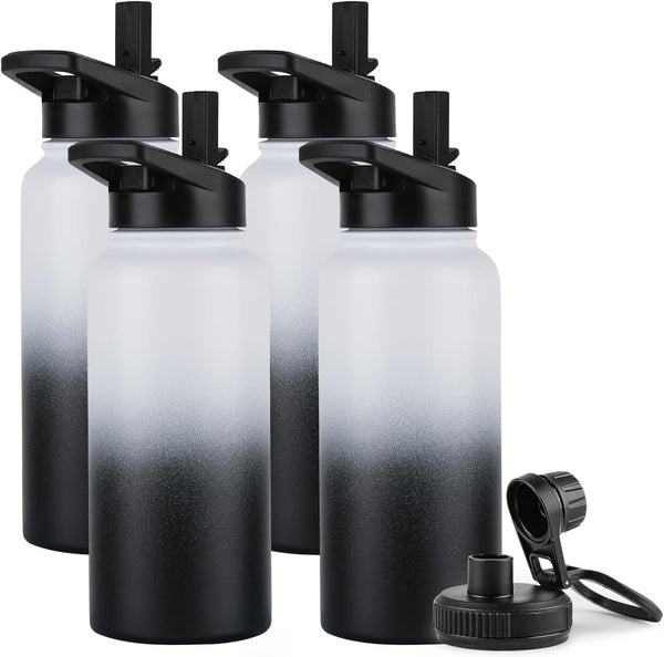DOMICARE 32 oz Insulated Water Bottle Bulk - Vacuum Insulated Stainless Steel with Straw & Spout Lid