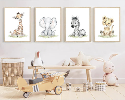 Baccone Set 4 8x10 Inch Safari Nursery Wall Art Decor Baby Animal Canvas Wall Art Woodland Nursery Wall Decor Kids
