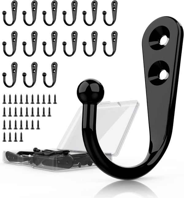 15 Pcs Black Wall Mounted Coat Hooks, Hanger Hook with 30 Screws for Towel, Key, Robe, Bag, Coffee Cup