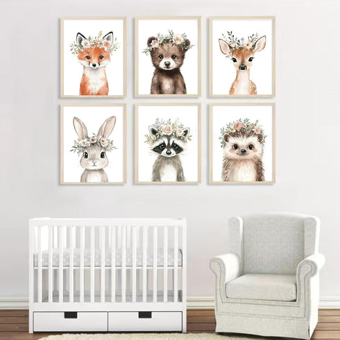 Baccone 8x10x6 Inch Woodland Animal Nursery Wall Art Decor Baby Girl Room Pictures Floral Crown Animal Canvas Wall Art