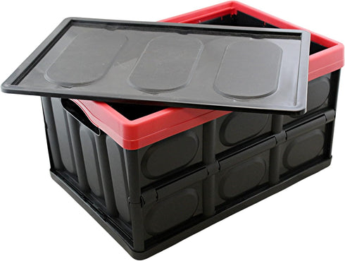 Dependable Industries inc. Essentials Collapsible Storage Box Foldable Utility Bin with Lid for Home Storage Office Auto Trunk Organization - Black with Red - 100's of Uses by Dependable Industries inc. Essentials