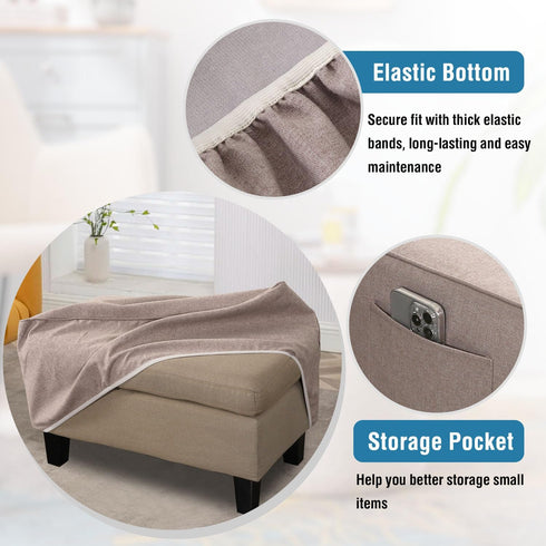 33"-34" 1 H.VERSAILTEX Ottoman Covers Slipcover Rectangle Fit Length Footrest Thick Durable Linen Look Piece Folding