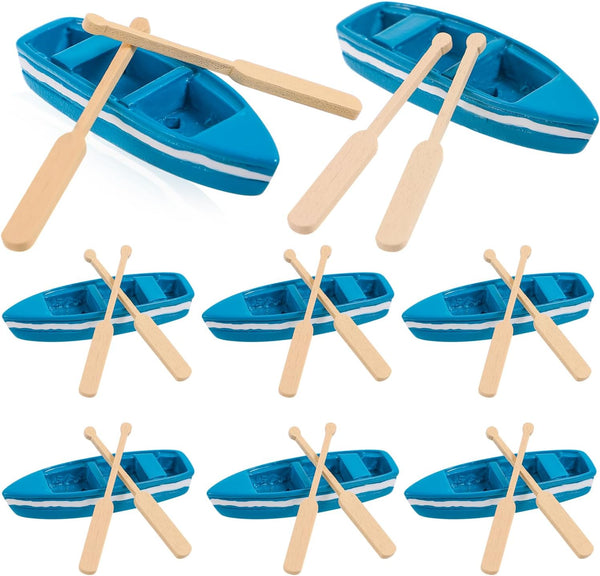 MHYGKTXRA 8 Sets Mini Rowboat Mini Resin Tiny Boat with Oars for Fairy