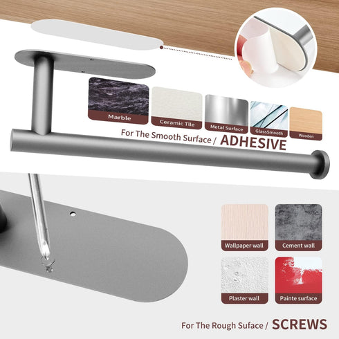 13 inch 1) DEKAVA Under Cabinet Wall Mount Paper Towel Holder, Self-Adhesive Bar, Stainless Steel (Grey
