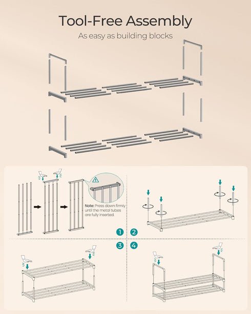 2-Tier 12-15 11.8 36.2 14.6 Inches, ULSA012G01 SONGMICS Shoe Rack, Shoe Organizer, Metal Storage Shelf, Upright