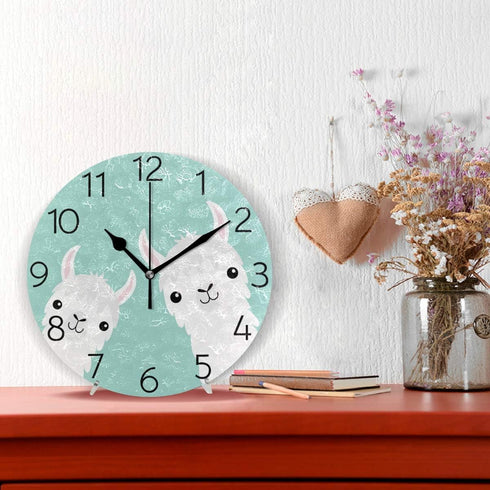 susiyo Cute Llama Alpaca Wall Clock, Silent Round Non-Ticking Battery Operated Decorative Clock for Kids