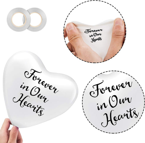 60 Pieces Memorial Balloons, Funeral Hearts Shape Latex Balloons with 2 Rolls White Ribbons