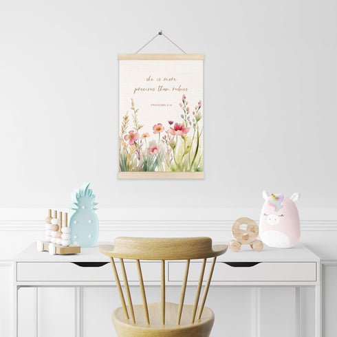 Koesus 12x16 Inch, Nursery Bible Verses Christian Wall Art Poster Hanger Frame She is More Precious Than Rubies