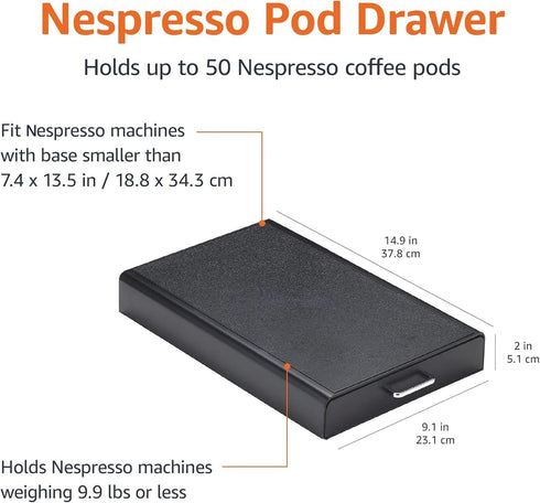 50 Amazon Basics Nespresso OriginalLine Coffee Pod Storage Drawer Holder, Capsule Capacity, Black