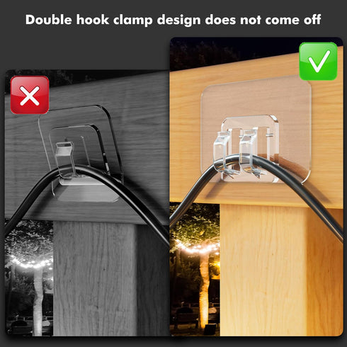Hooks for outdoor string lights - 100 Pack with Adhesive Strips - No Damage, No Tools, No Holes, Waterproof and UV-Resistant, Perfect for Christmas and Patio Decor by Galetcy
