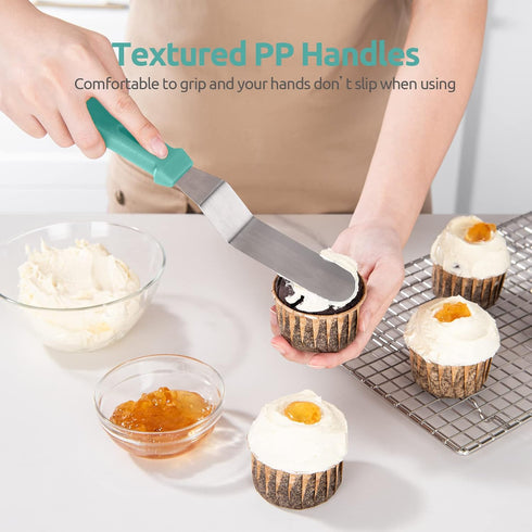 U-Taste Icing Spatula Set with 6", 8", 10" Blade, 18/0 Stainless Steel Angled Cake Decorating Spatula Set of 3