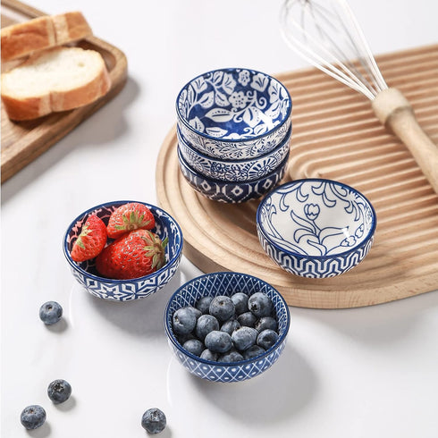 Selamica Ceramic Mini Dipping Bowls Set of 6, 3 inch Soy Sauce Dishes for Side Dishes, Appetizers, Vintage Blue
