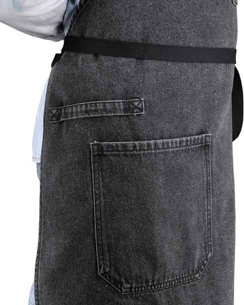'-2) Denim Apron with Pockets, Professional for Mens Womens Chef Kitchen Cooking Grill BBQ Painting Baking, Black Bib