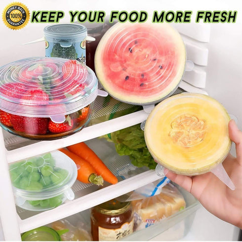 JIGUOOR Silicone Stretch Lids, 6 Pack Reusable Silicone Lids, Durable Food Storage Silicone Covers for Bowl, 6 Sizes to Meet Most Containers to Keep Food Fresh, Microwave Safe - Easy Clean by JIGUOOR