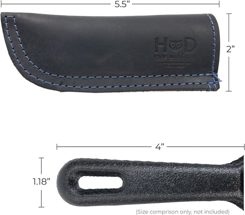 Hide & Drink Full Grain Leather Hot Handle, Cast Iron Protector, Panhandle Potholder, Handmade, Slate Blue