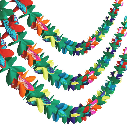 KESOTE 3 Pack Tropical Paper Flower Garland, 30FT Tissue Flower Banner for Hawaiian Summer Tiki Bar Party Decor