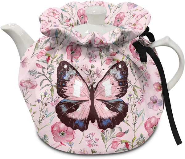 Gradient Butterfly Breakfast Kettle Cover, Pink Insulated Bag for Teapot, Easy to Clean, Perfect for Afternoon Tea