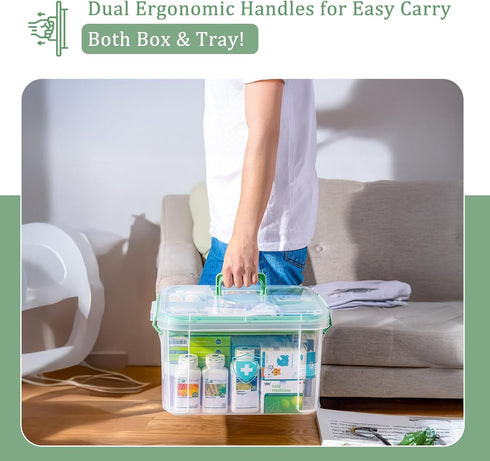 15QT ANYPROLUS Clear Medicine Organizer Box with Handle, Plastic Medicine Container with Tray First Aid Box Empty