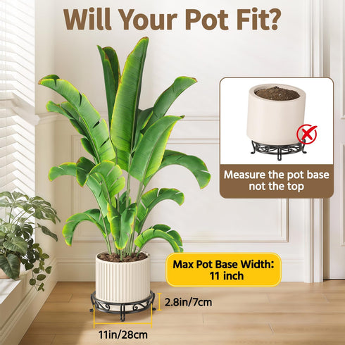 11 Inches 2 Pack LASZOLA Black Plant Stand for Single Large Outdoor Indoor Pot, Heavy Duty Metal Floor Fern Base