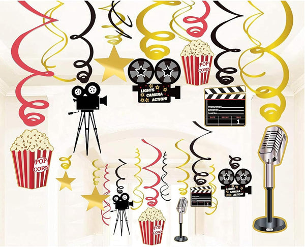 36Ct Movie Night Party Decorations, Hanging Swirls for Movie Theater Themed Supplies