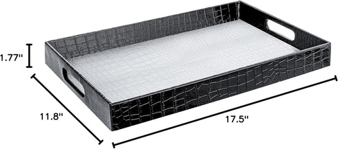 17.5"x12" Home Redefined Silver & Black Glossy Crocodile Faux Leather Serving Tray Beautiful Modern Elegant Decorative