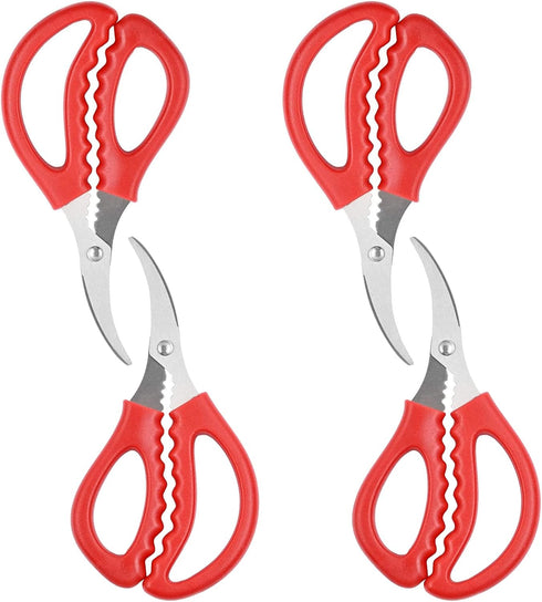 4PCS Red Seafood Scissors - Multifunctional Stainless Steel Crab Leg Crackers for