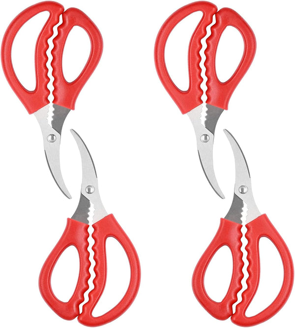 4PCS Red Seafood Scissors - Multifunctional Stainless Steel Crab Leg Crackers for