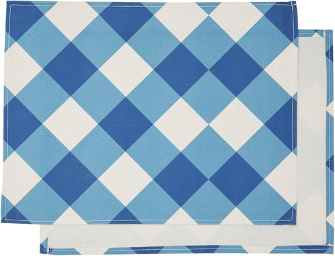 Set of 6 Blue and White Plaid Cloth Placemats, Washable Table Mats with Buffalo Design for Dining Table