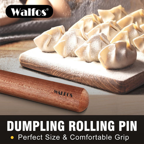 Walfos French Rolling Pin Set, Natural Wooden Baking Dough Rollers (8inch, 15.7inch) for Pizza, Pie, Pasta