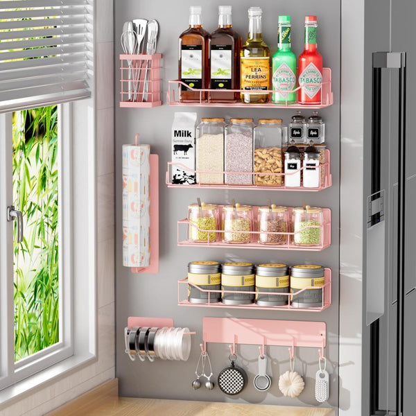 IYEBAU Magnetic Spice Rack for Refrigerator,8 Pack Magnetic Fridge Shelf, Moveable Spice Organizer