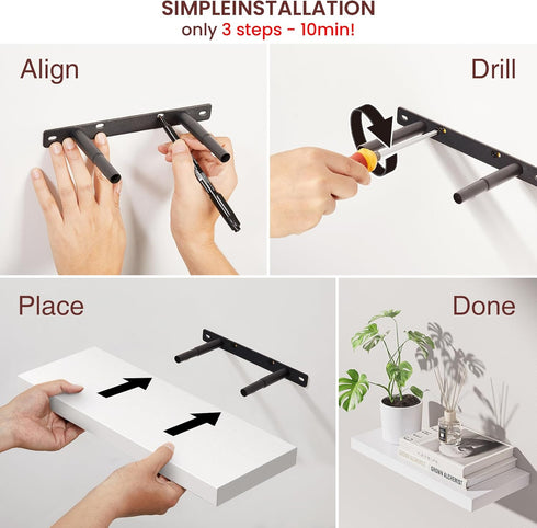Set 3, 22lb BAYKA White Floating Shelves for Wall of Rustic Wood Wall Shelves with Metal Brackets for Bathroom