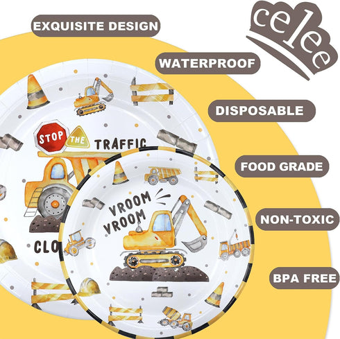 Celee Set 20 Construction Birthday Party Decorations - Construction Party Decorations, Plates, Napkins, and Forks