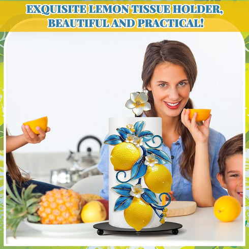 Countertop Thyle Mediterranean Capri Lemon Paper Towel Holder with Round Base Yellow Lemon Blue Leaf Bathroom Decor