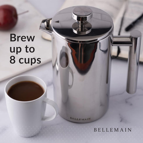 Bellemain French Press Coffee Maker with Extra Filters, 35 oz, Stainless Steel