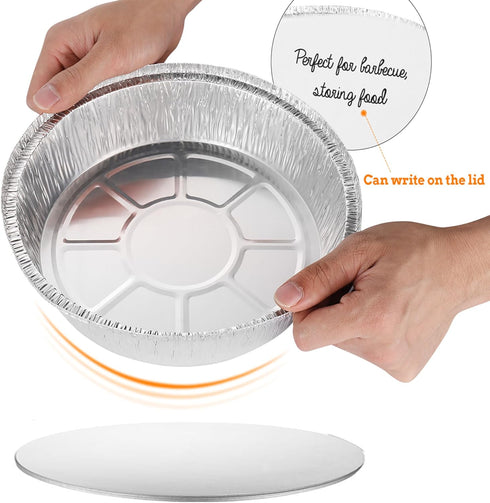Premium 7-Inch Aluminum Round Foil Pans with Paper Lids, 60pcs Disposable for Roasting Baking