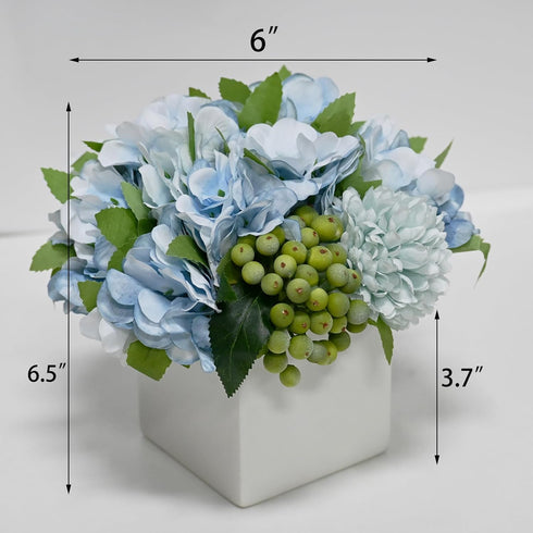 LADADA Faux Hydrangea Flower Arrangements in Ceramic Vase for Home Decor