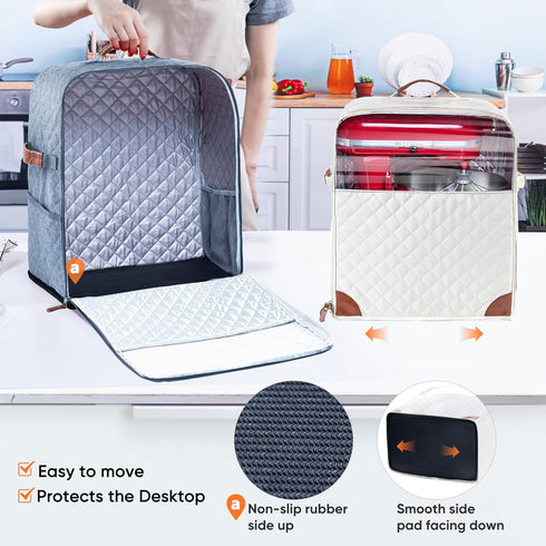 BAGSPRITE Stand Mixer Cover with Appliance Sliders Base, Compatible with KitchenAid Mixer-Storage Bag for 4.5/5 Quart