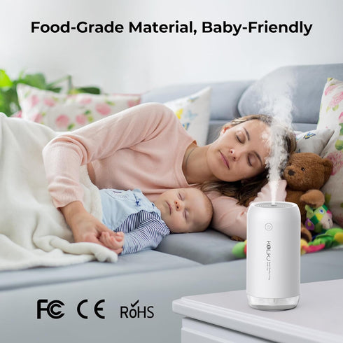 Portable Mini Humidifier, 350ml Quiet Small Cool Mist USB Personal Desktop Humidifier for Bedroom and Office