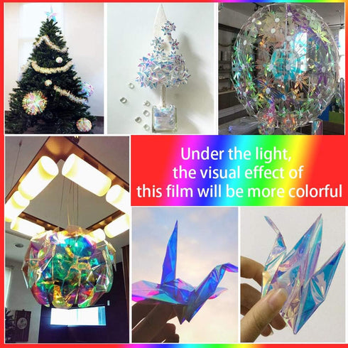 Holographic Decorative Iridescent Window Film - Adhesive Glass Film with Rainbow Effect for DIY Decoration, 17.7"x10'