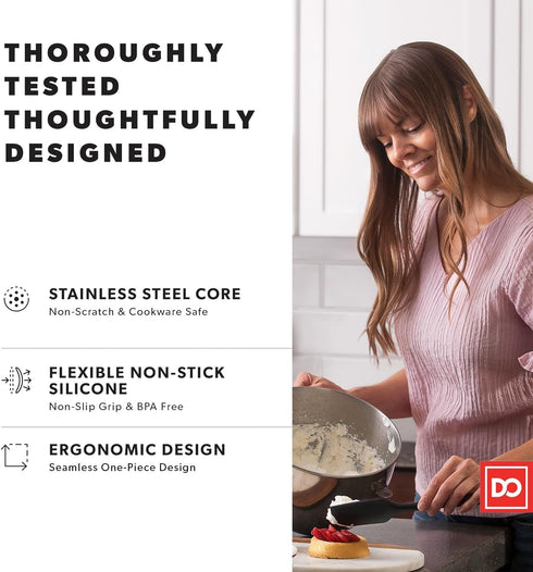 DI ORO Silicone Spatula Set, 3pc, Rubber Kitchen Spatulas for Baking, Cooking, & Mixing, Black