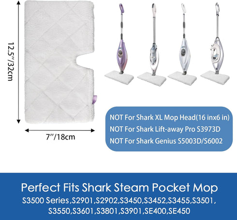 Replacement Microfiber Steam Mop Pad Cleaning Pads - for Shark Steam Pocket Mop S3500 Series (White)