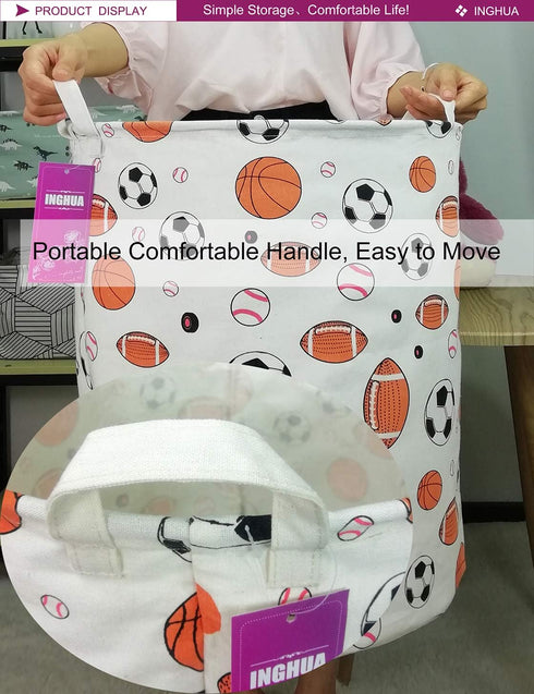 Large Canvas Fabric Laundry Hamper - Lightweight Storage Basket/Toy Organizer/Dirty Clothes Collapsible Waterproof