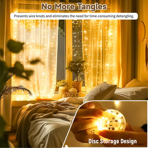 300LED 9.8x9.8Ft 8 HXWEIYE Untangled Curtain Lights, USB Fairy Twinkle String Lights with Remote and DIY Timer, Modes